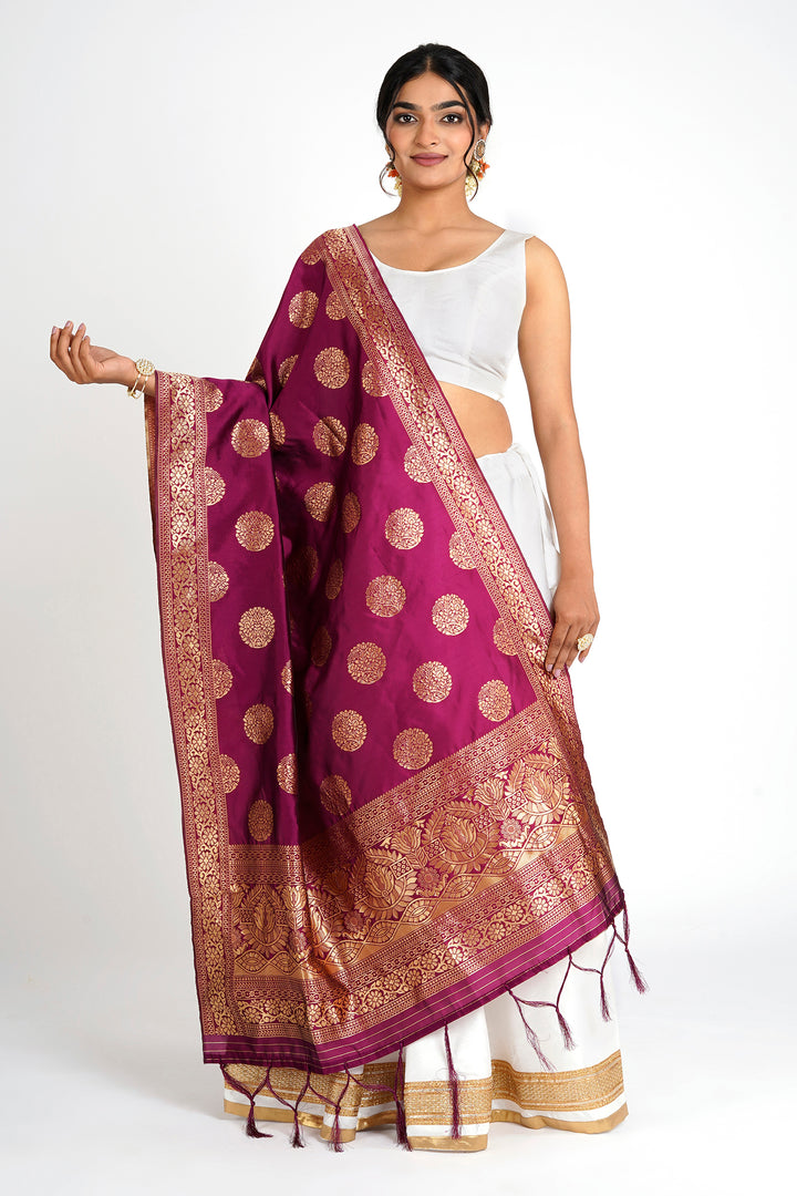 Teejh Devi Magenta Banarasi Dupatta