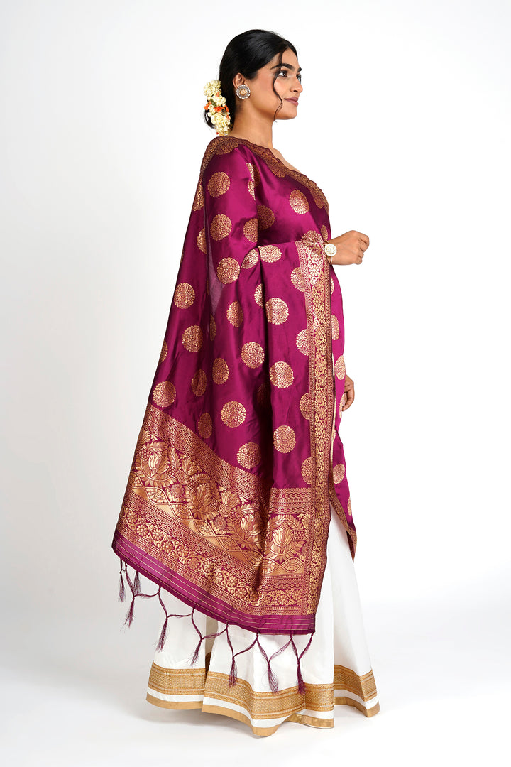 Teejh Devi Magenta Banarasi Dupatta