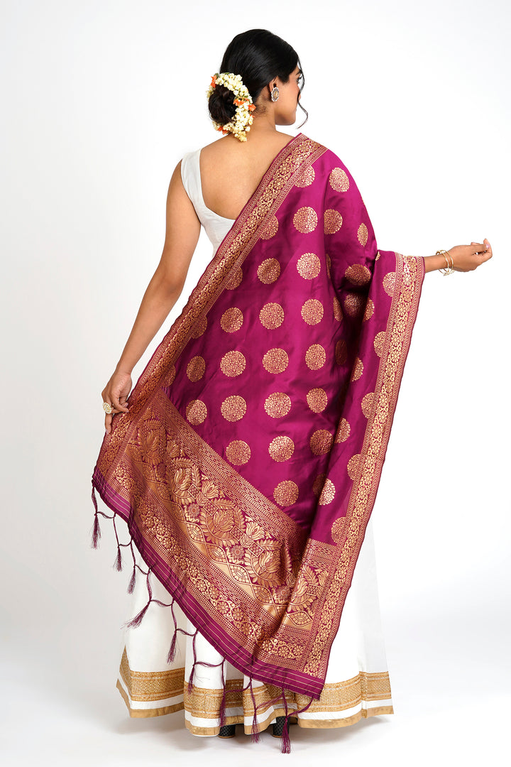 Teejh Devi Magenta Banarasi Dupatta