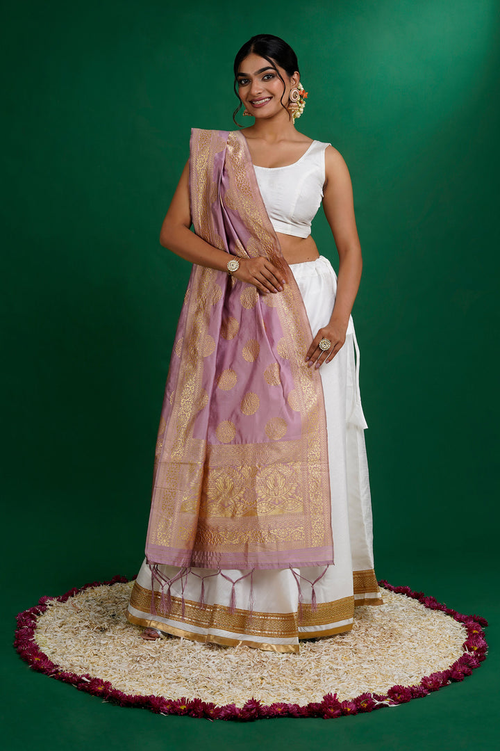Teejh Devi Mauve Banarasi Dupatta