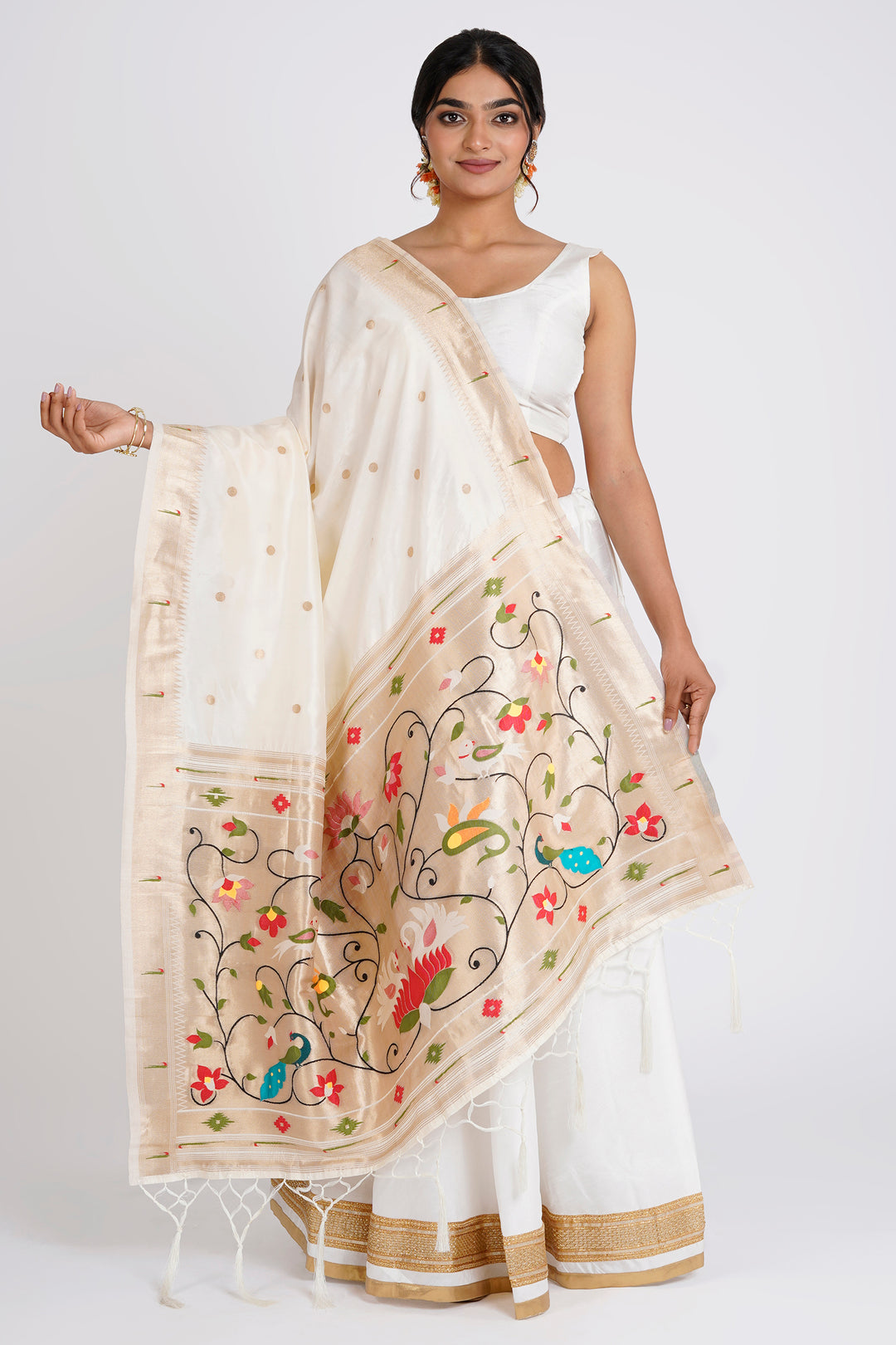 Teejh Durga Off White Banarasi Dupatta