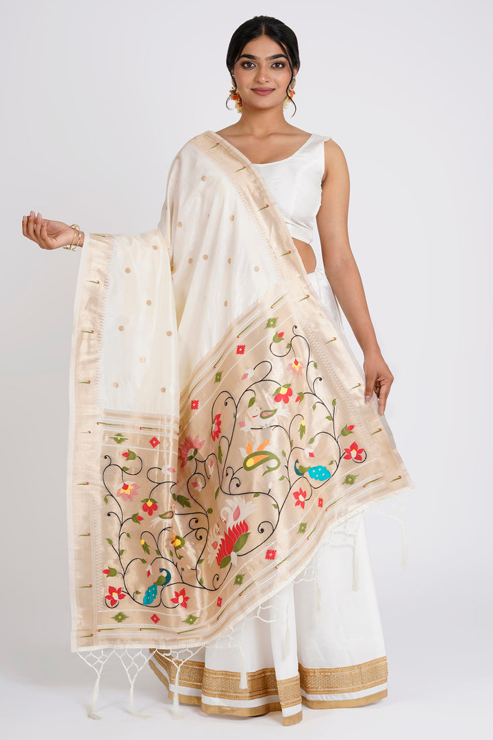 Teejh Durga Off White Banarasi Dupatta