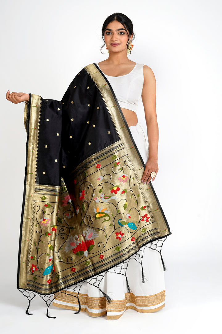 Teejh Durga Black Banarasi Dupatta