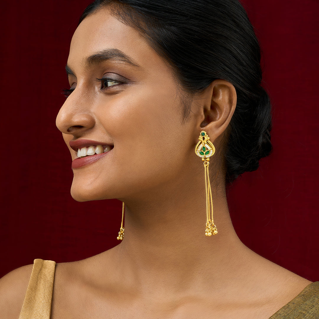 Teejh Aureya Green Stone Gold Danglers