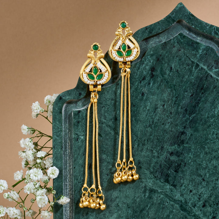 Teejh Aureya Green Stone Gold Danglers