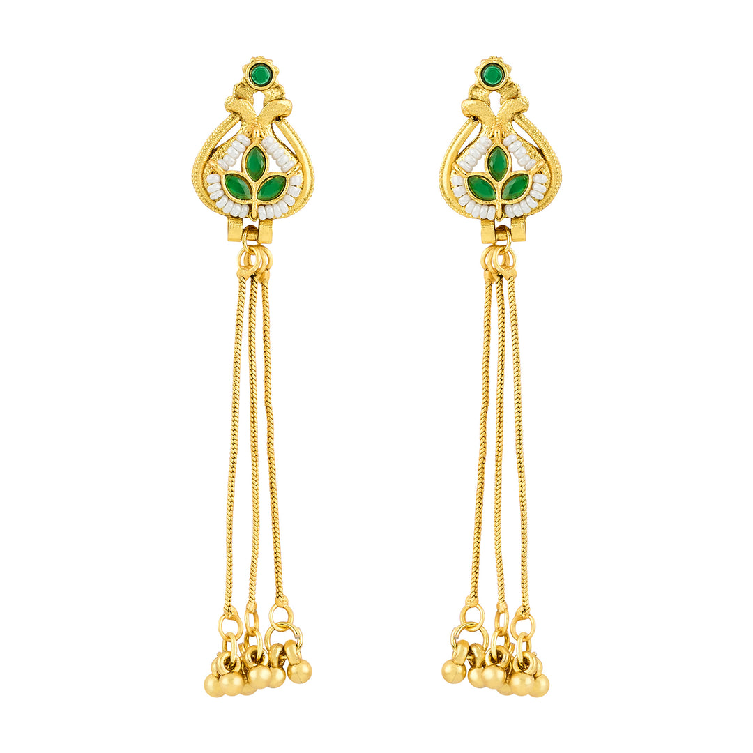 Teejh Aureya Green Stone Gold Danglers