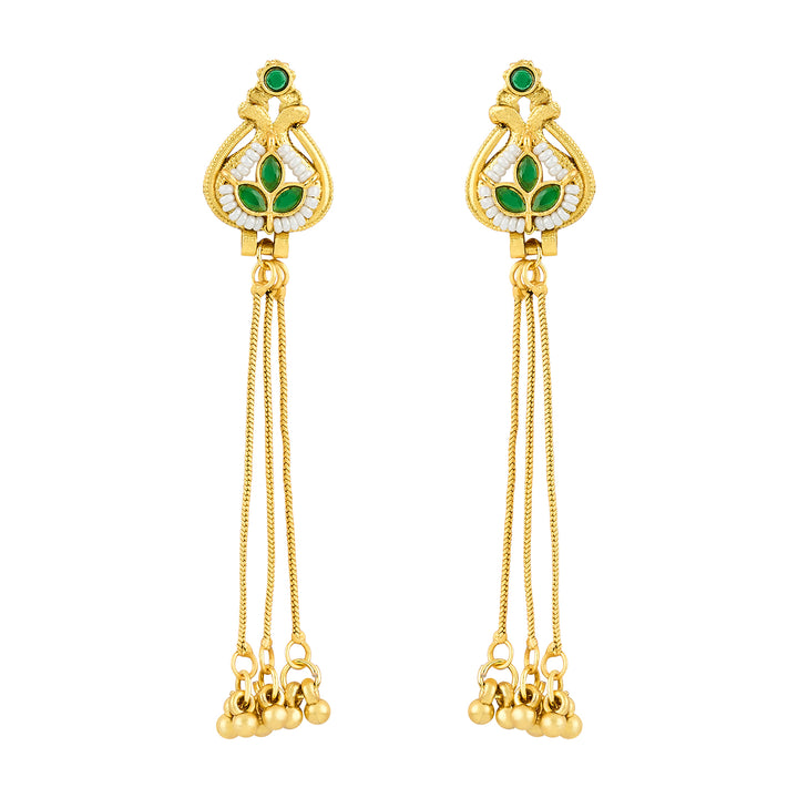 Teejh Aureya Green Stone Gold Danglers