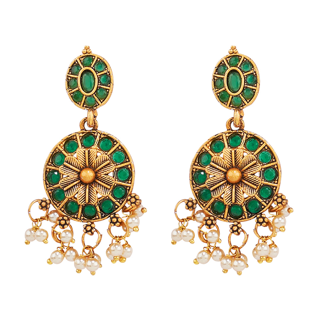 Teejh Selene Gold Pearl Green Necklace Set
