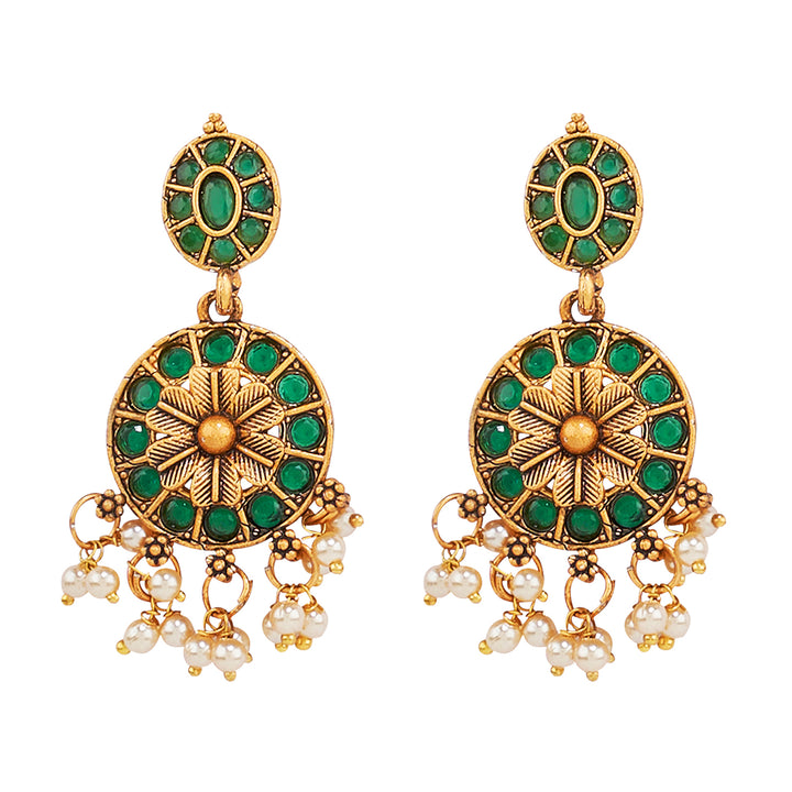 Teejh Selene Gold Pearl Green Necklace Set