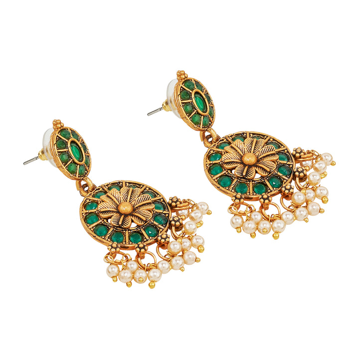 Teejh Selene Gold Pearl Green Necklace Set