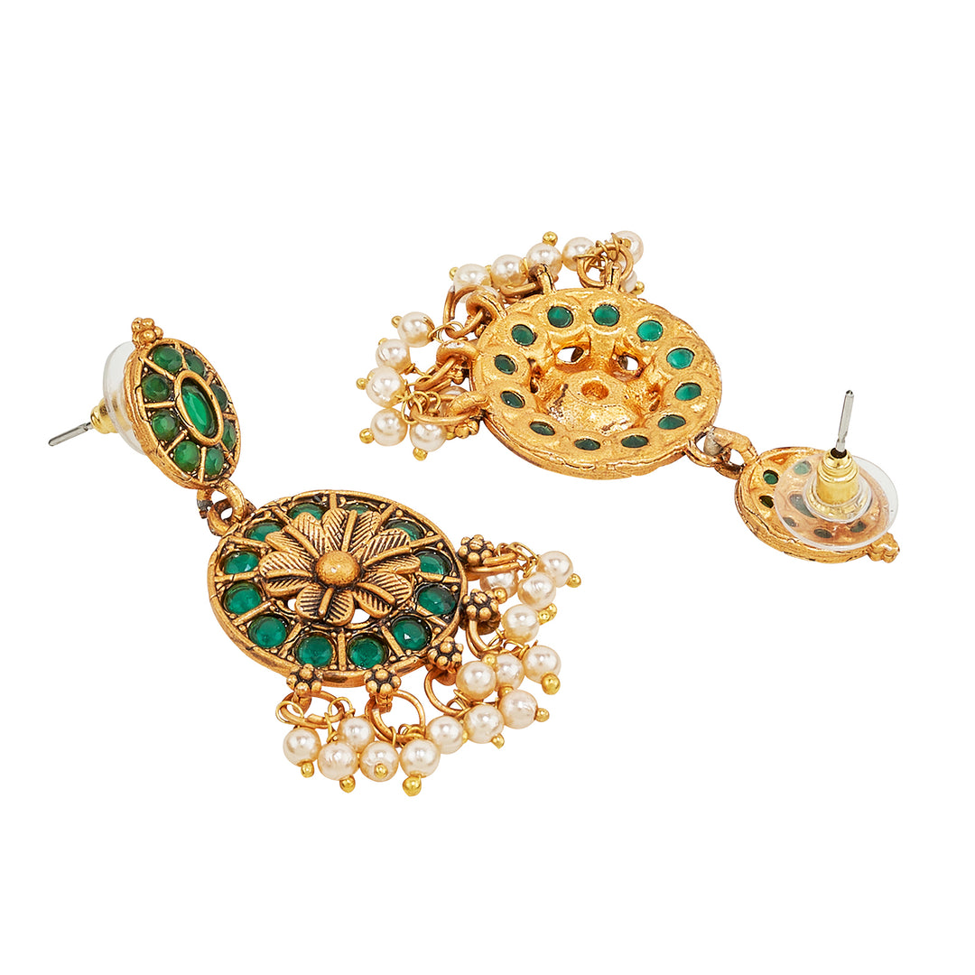 Teejh Selene Gold Pearl Green Necklace Set