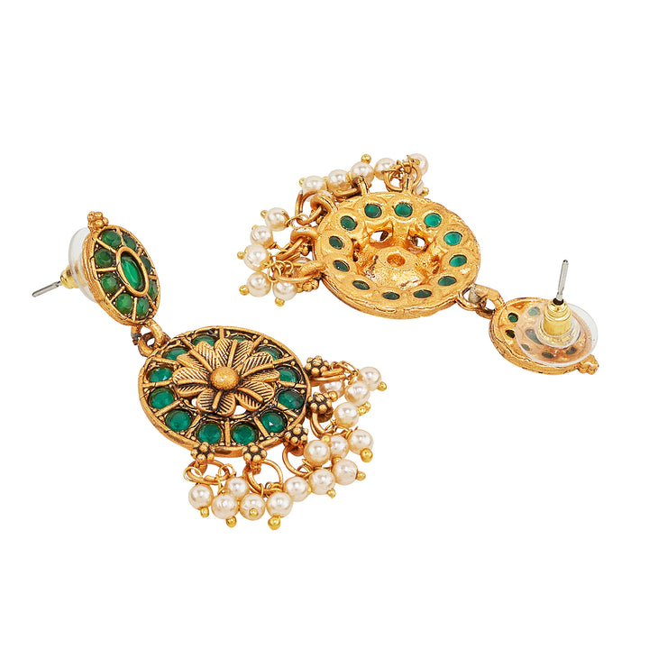 Teejh Selene Gold Pearl Green Necklace Set