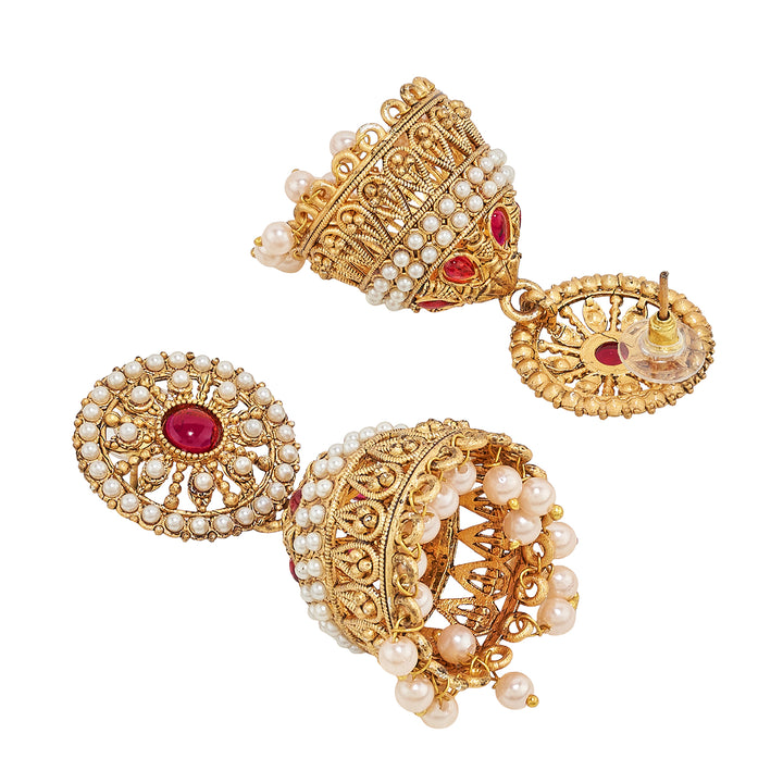 Teejh Hiran Gold Red Jhumka