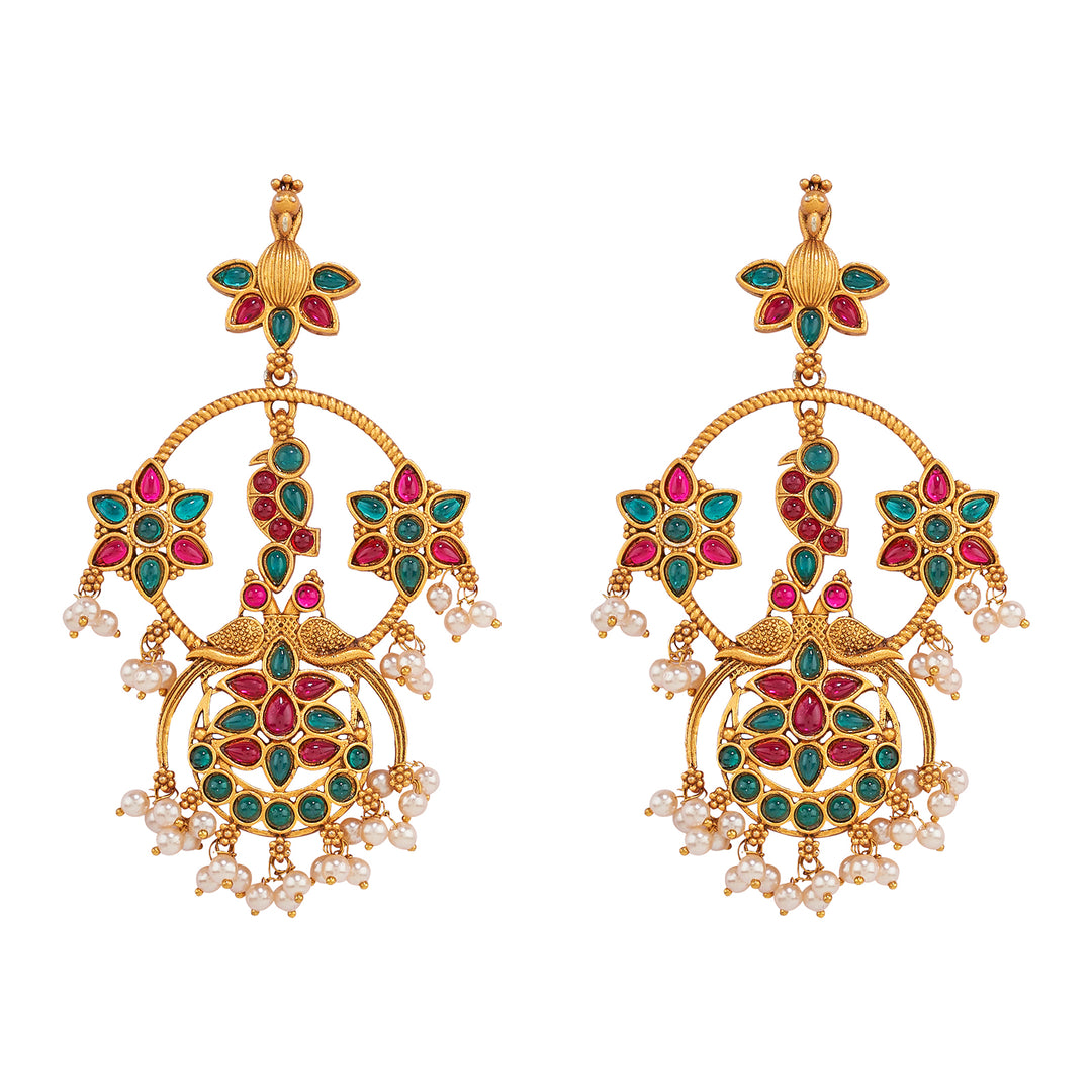 Teejh Mayi Gold Red and Green Danglers