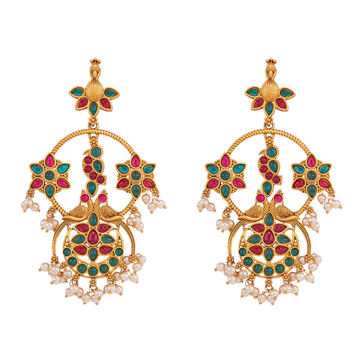 Teejh Mayi Gold Red and Green Danglers
