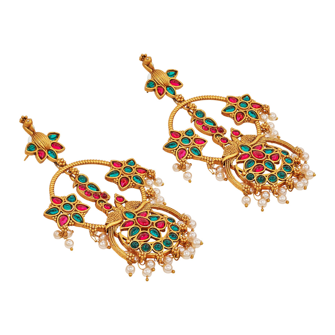 Teejh Mayi Gold Red and Green Danglers