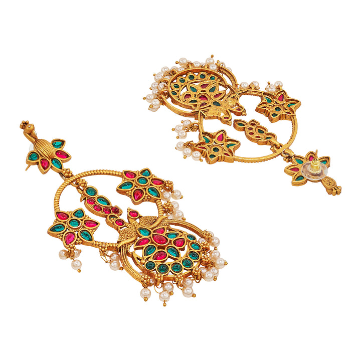 Teejh Mayi Gold Red and Green Danglers