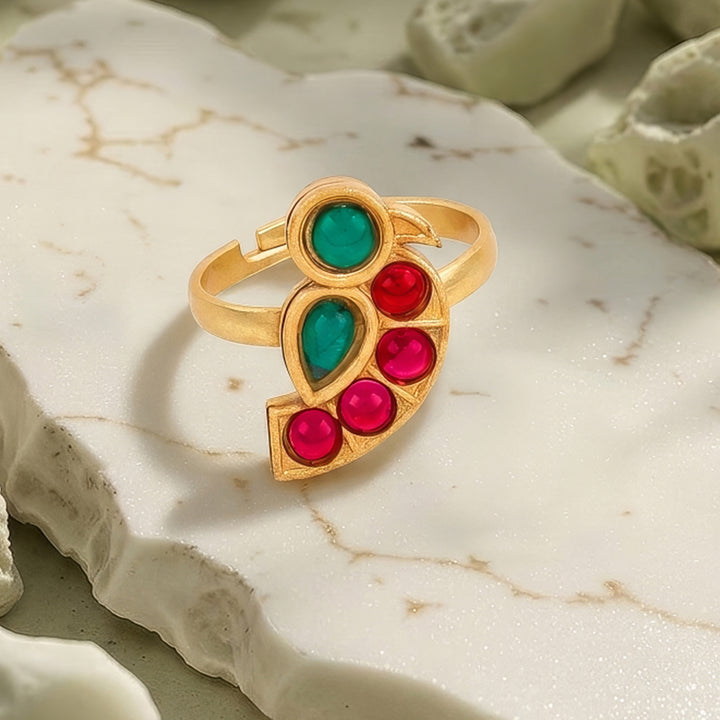 Teejh Aurum Gold Oxidised Stone Rings