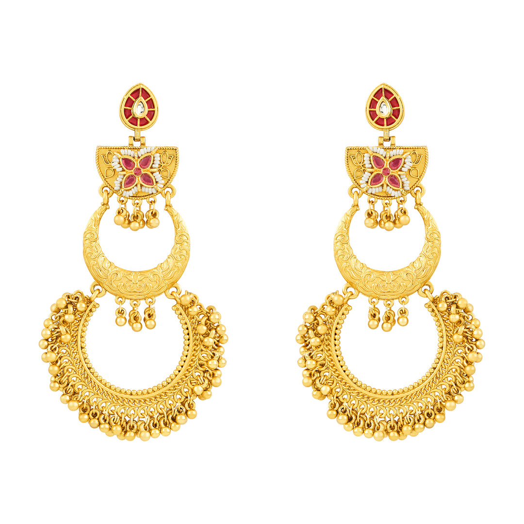 Teejh Aarzaa Gold Ghungroo Red Stone Chandbali