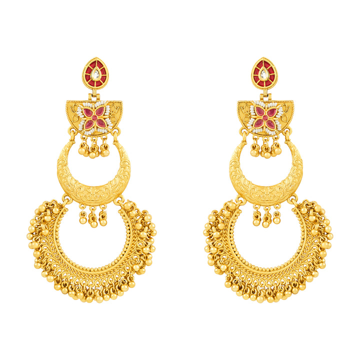 Teejh Aarzaa Gold Ghungroo Red Stone Chandbali