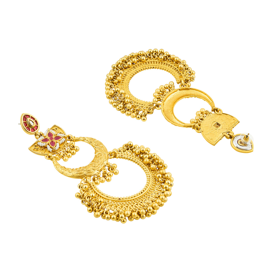 Teejh Aarzaa Gold Ghungroo Red Stone Chandbali