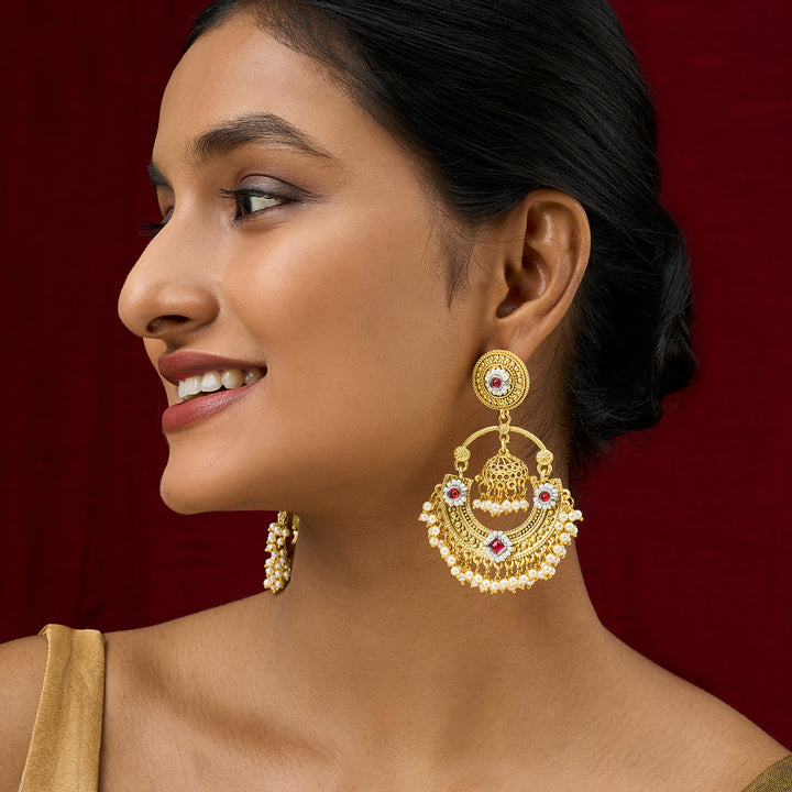Teejh Dharal Red Stone Gold Chandbali
