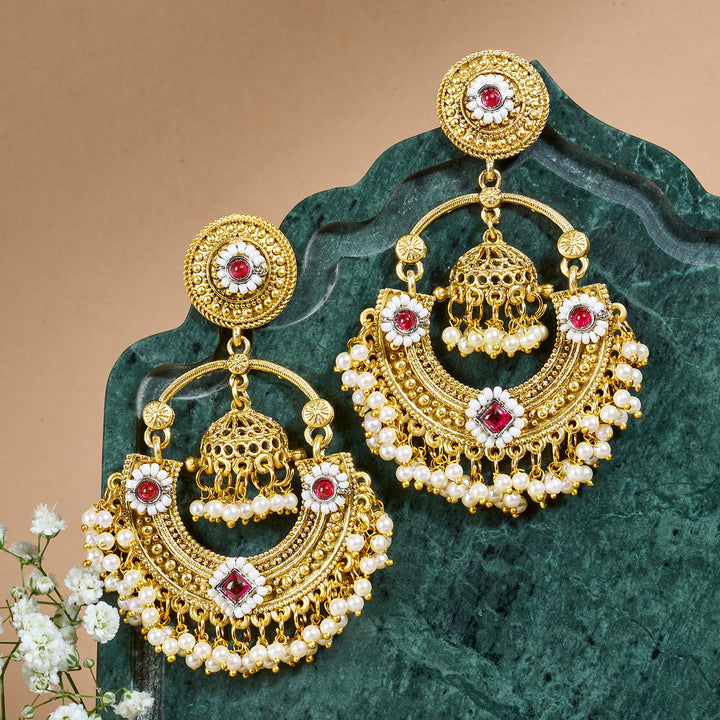 Teejh Dharal Red Stone Gold Chandbali
