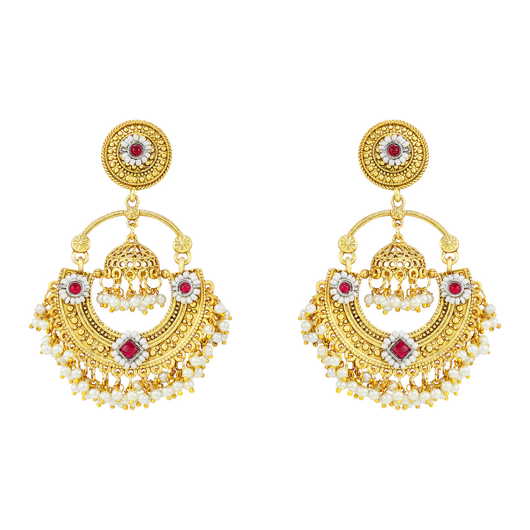 Teejh Dharal Red Stone Gold Chandbali