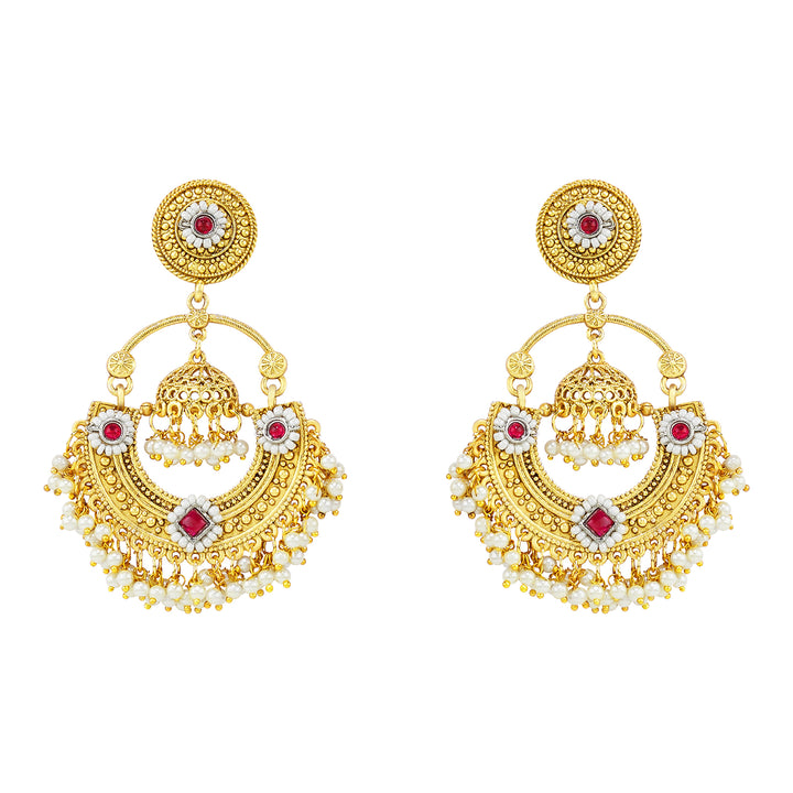 Teejh Dharal Red Stone Gold Chandbali