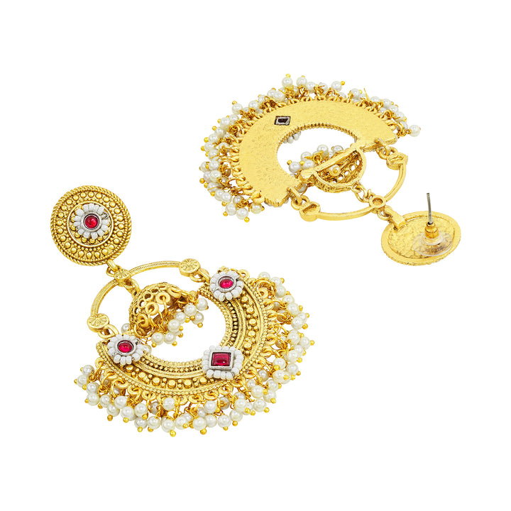 Teejh Dharal Red Stone Gold Chandbali