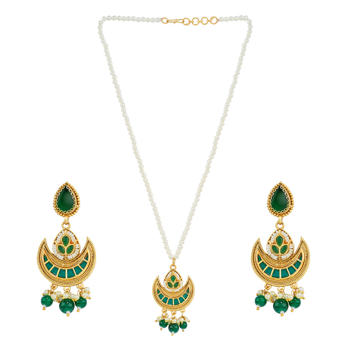 Teejh Dwana Gold Green Stones Necklace Set
