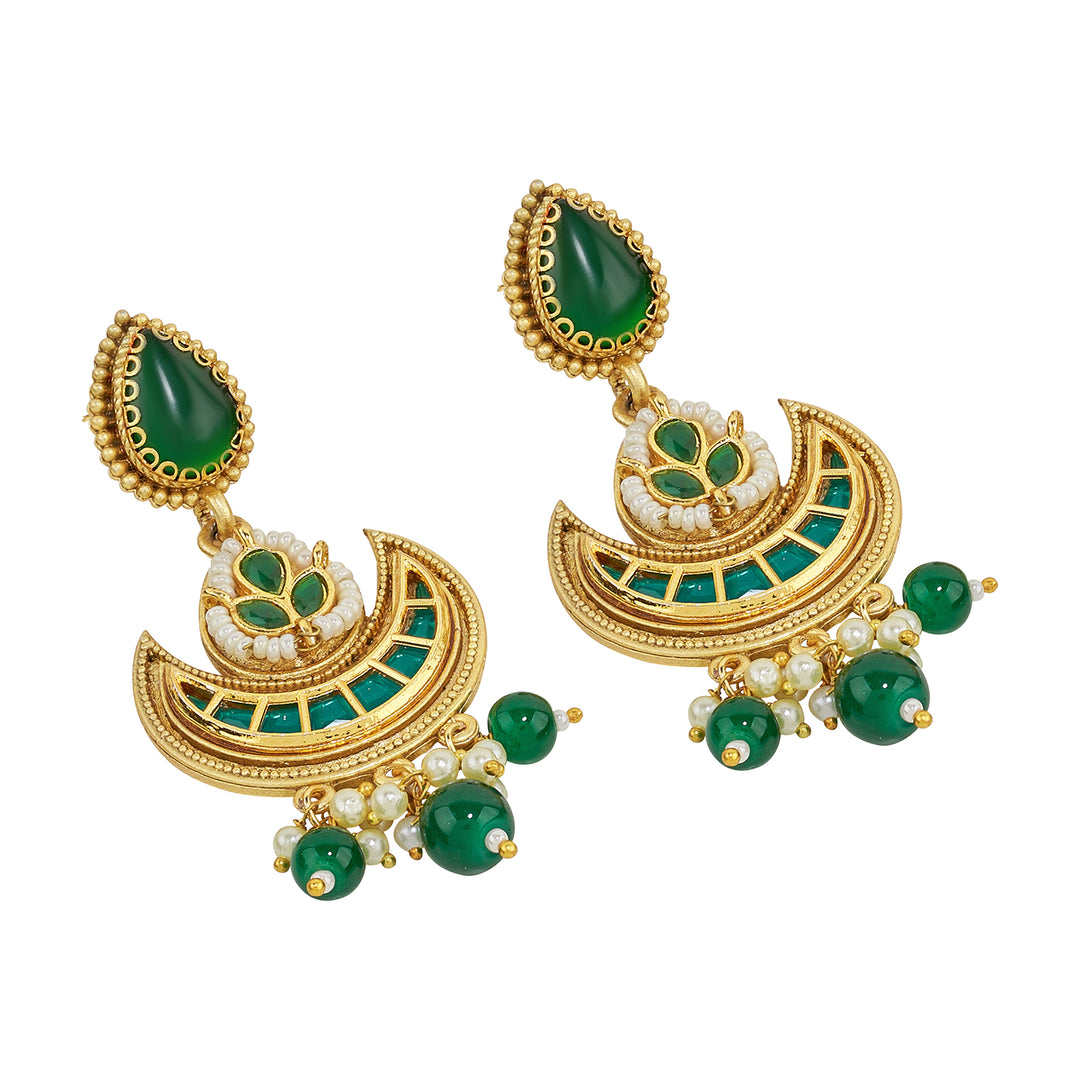 Teejh Dwana Gold Green Stones Necklace Set