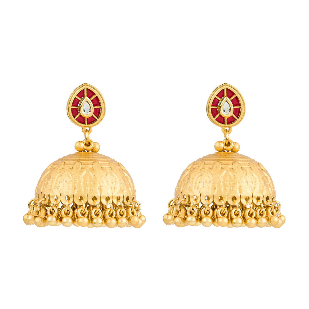 Teejh Durva Gold and Red Ghungroo Jhumkas