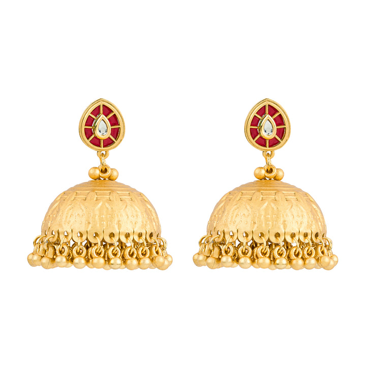Teejh Durva Gold and Red Ghungroo Jhumkas