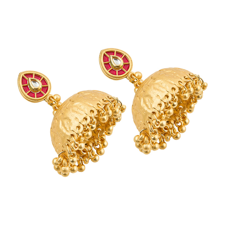 Teejh Durva Gold and Red Ghungroo Jhumkas