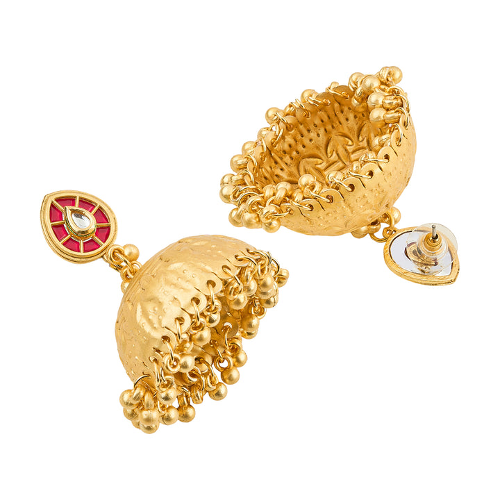 Teejh Durva Gold and Red Ghungroo Jhumkas