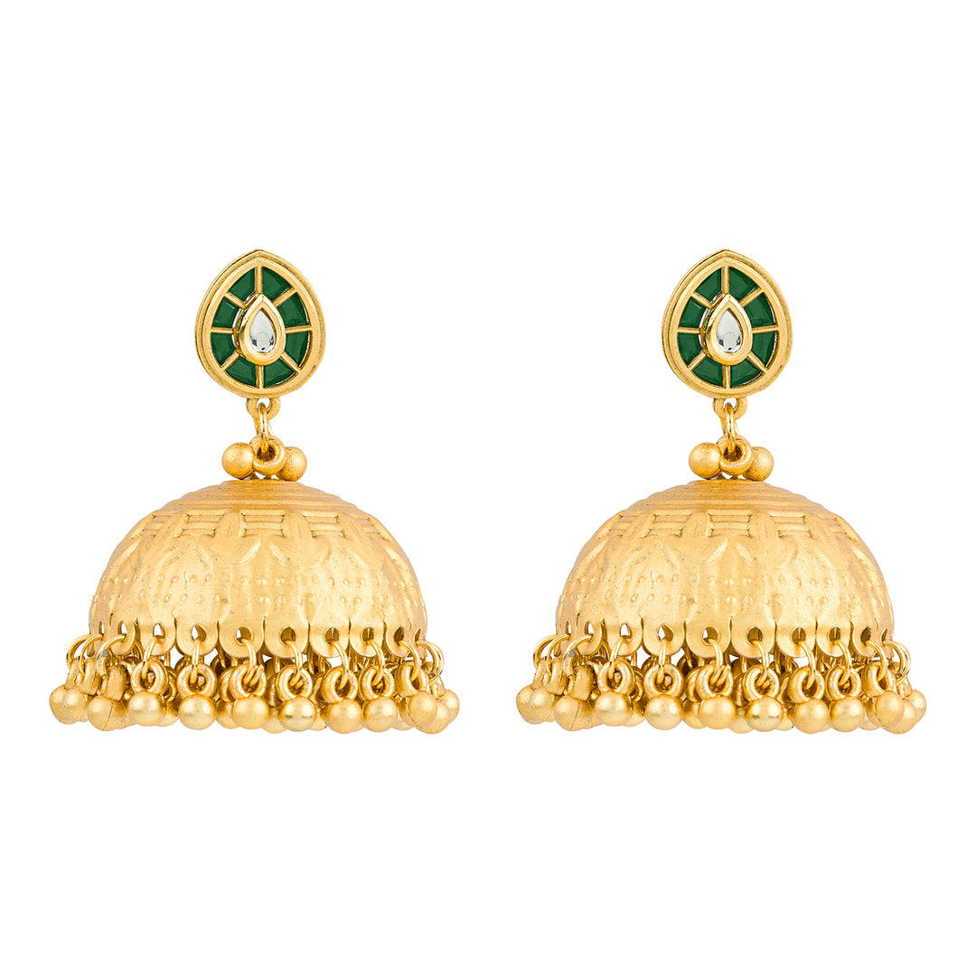 Teejh Durva Gold and Green Ghungroo Jhumkas
