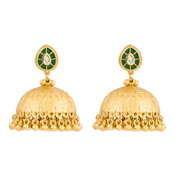 Teejh Durva Gold and Green Ghungroo Jhumkas