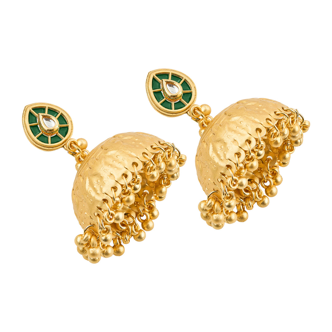 Teejh Durva Gold and Green Ghungroo Jhumkas