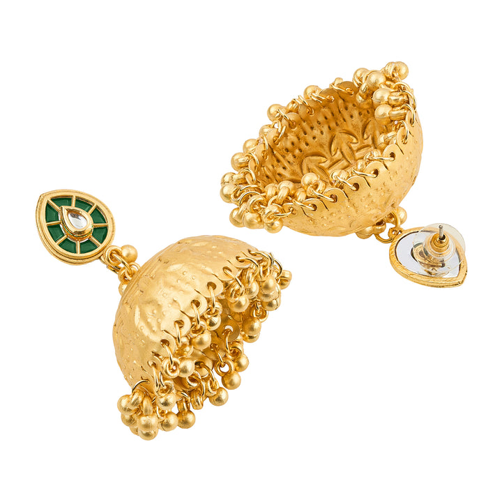 Teejh Durva Gold and Green Ghungroo Jhumkas