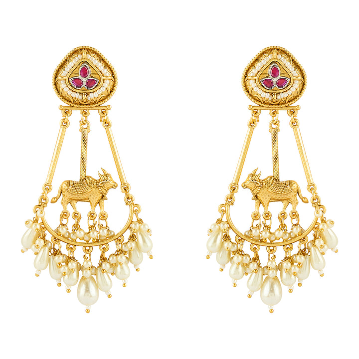 Teejh Bhuv Gold and Red Pearls Danglers