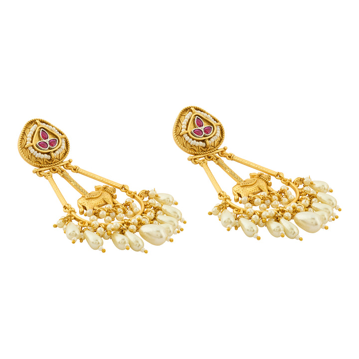 Teejh Bhuv Gold and Red Pearls Danglers