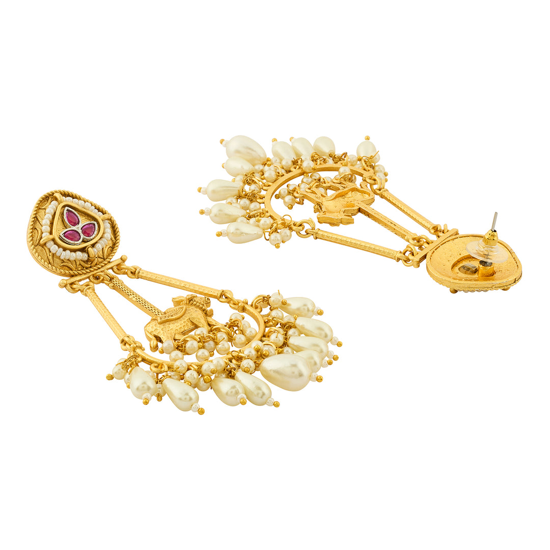 Teejh Bhuv Gold and Red Pearls Danglers