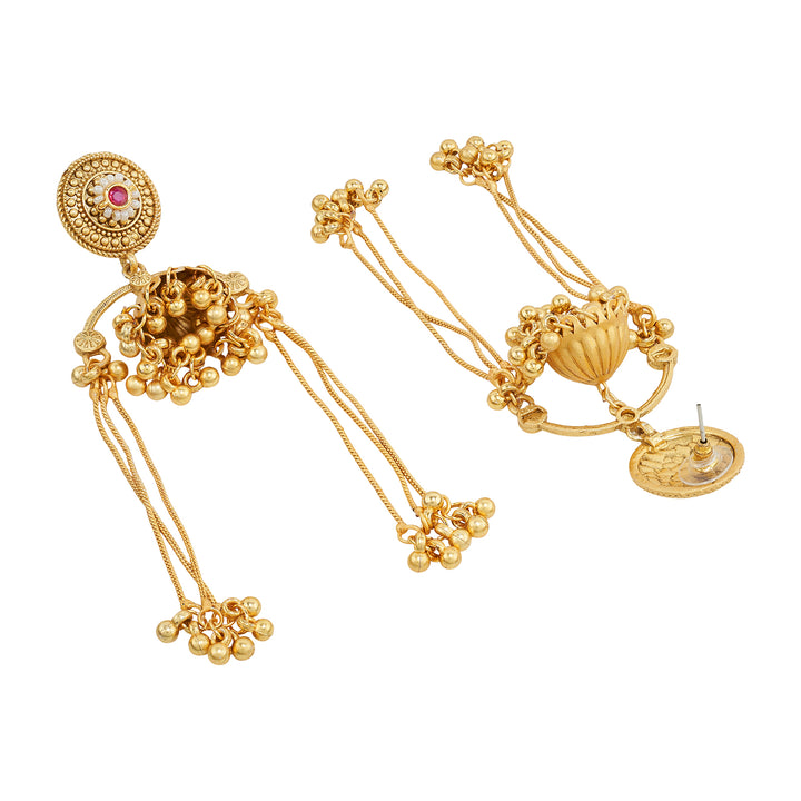 Teejh Dohra Gold and Red Ghungroo Jhumkas