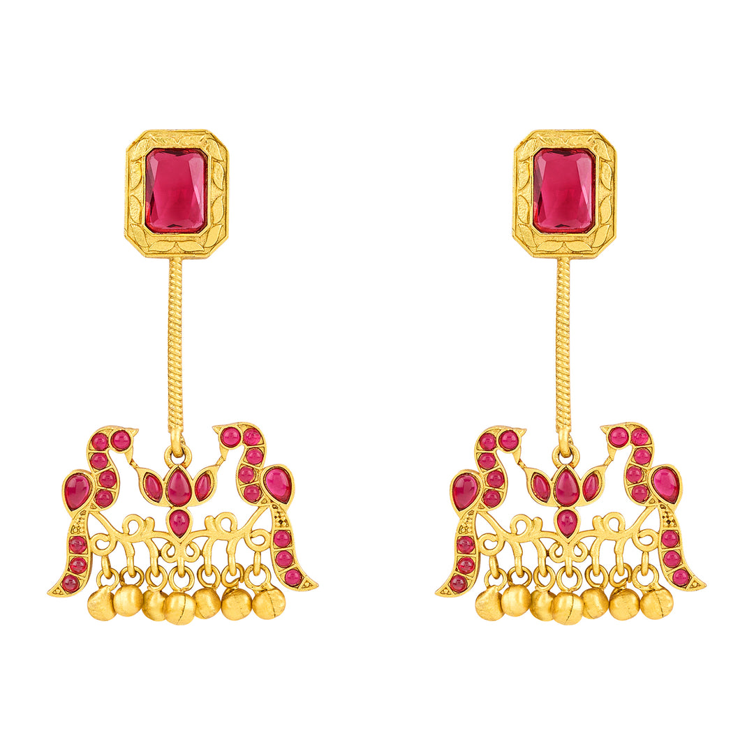 Teejh Diha Gold and Red Stones Jhumka