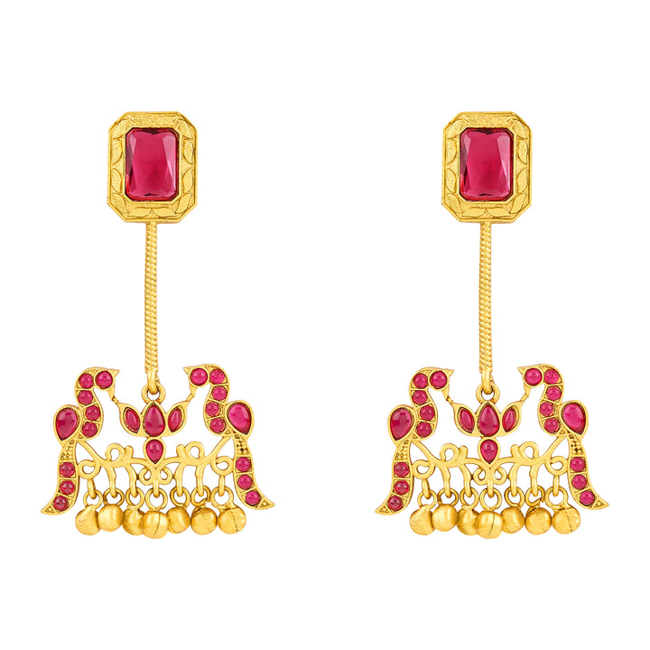 Teejh Diha Gold and Red Stones Jhumka