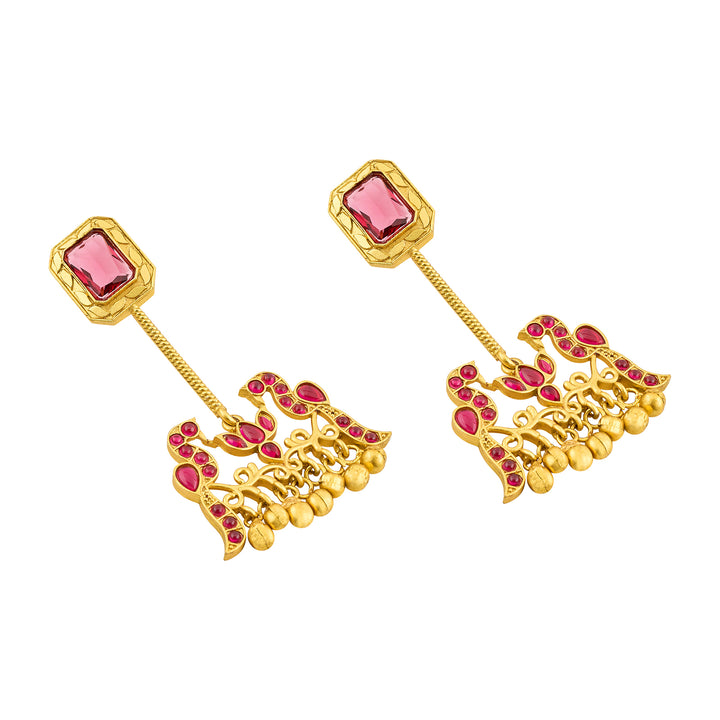 Teejh Diha Gold and Red Stones Jhumka