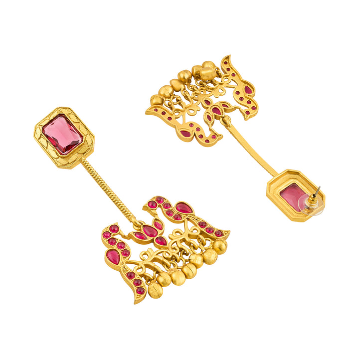 Teejh Diha Gold and Red Stones Jhumka
