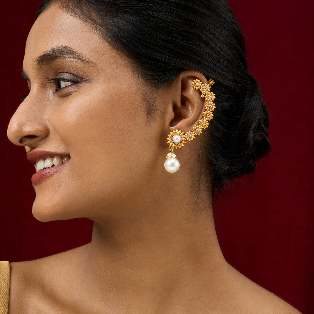 Teejh Anjuma Gold and Pearl Earcuff