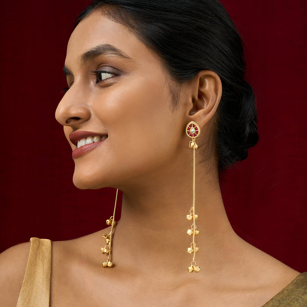Teejh Kashni Red and Gold Ghungroo Danglers